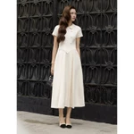 BBSTORE'S Đầm Xòe Công Sở Cotton Dài Cổ Sen Nhọn, 2 Hàng Nút Kiểu - DAH22B — ảnh 2