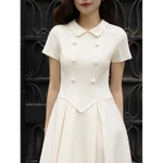 BBSTORE'S Đầm Xòe Công Sở Cotton Dài Cổ Sen Nhọn, 2 Hàng Nút Kiểu - DAH22B — ảnh 5
