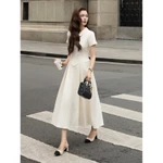 BBSTORE'S Đầm Xòe Công Sở Cotton Dài Cổ Sen Nhọn, 2 Hàng Nút Kiểu - DAH22B — ảnh 6