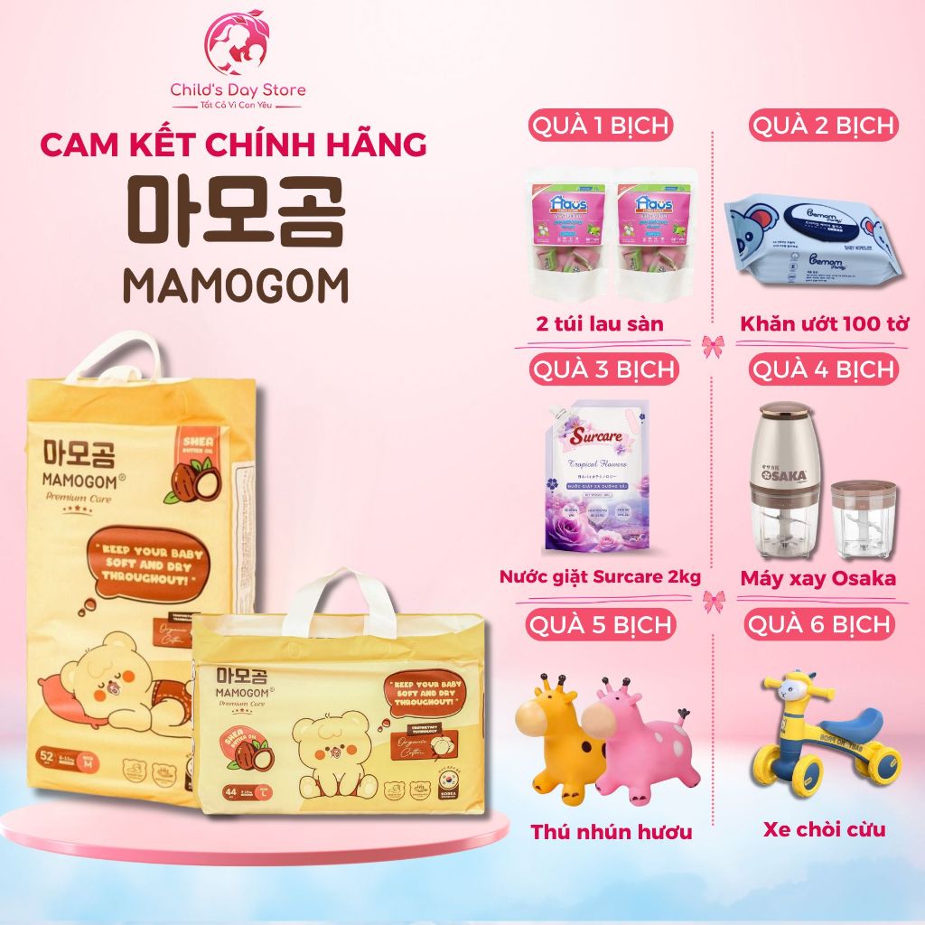 (QUÀ TO) Tã/Bỉm hữu cơ MAMOGOM Premium công nghệ Hàn dán/quần S62/M52/M48/L44/XL40/XXL38 - Childs Day Store