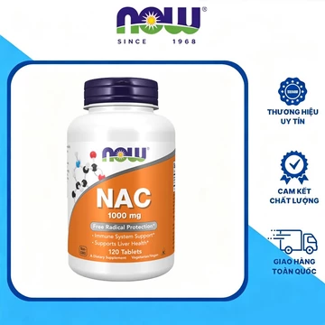 Thực phẩm chức năng NOW NAC 1000mg 120 viên, hỗ trợ giải độc gan, tăng lực kháng, chống oxy hóa