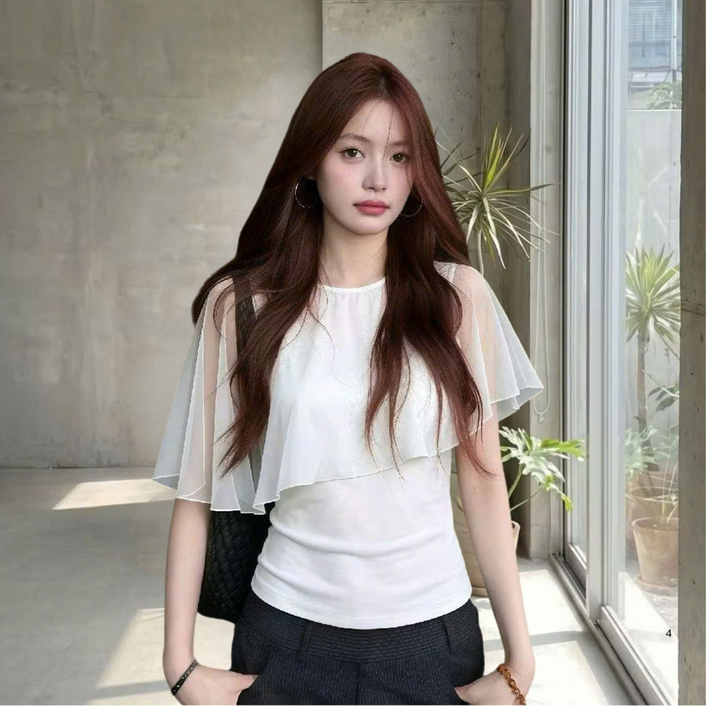 Áo thun phối lưới phủ vai chất liệu thun cotton co giãn 4 chiều KINI-Style | BigBuy360 - bigbuy360.vn
