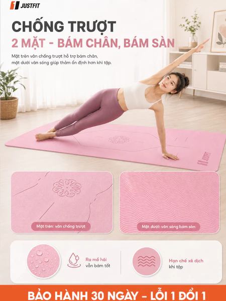 Thảm tập yoga chống trượt cao cấp TPE JUSTFIT định tuyến, tập gym chống trơn trượt 7mm