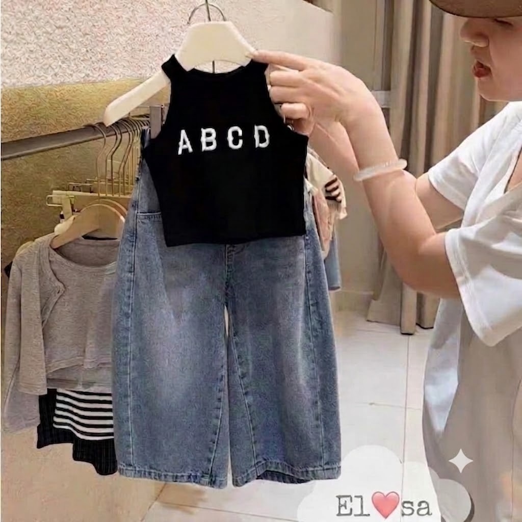 Quần áo bé gái -  SET ÁO DIP 3 LỖ ABCD kèm QUẦN BÒ (TÚI GIẢ, KO VIỀN ỐNG) siêu xinh cho bé 1-8 Tuổi