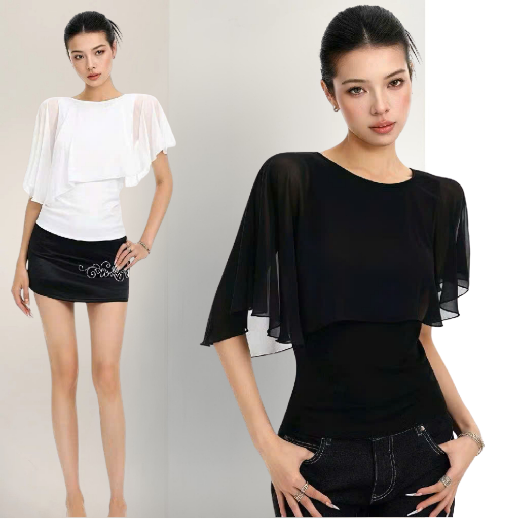 Áo thun phối lưới phủ vai chất liệu thun cotton co giãn 4 chiều KINI-Style | BigBuy360 - bigbuy360.vn