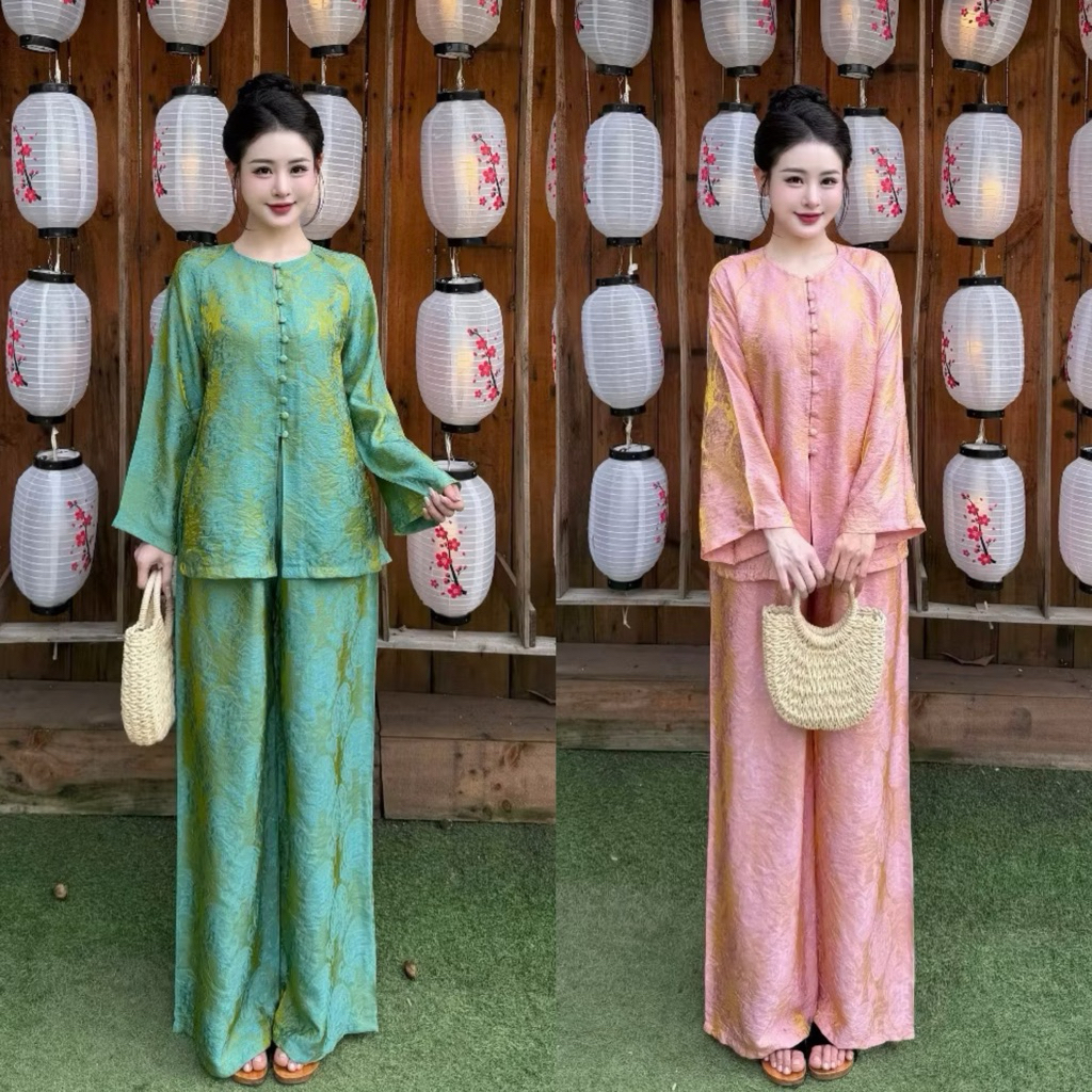 Set Bà Ba Tơ Tằm Tencel Ánh Kim Cao Cấp, Sang trọng, Thanh Lịch Phù Hợp Đi Lễ Đi Chơi Chụp Ảnh