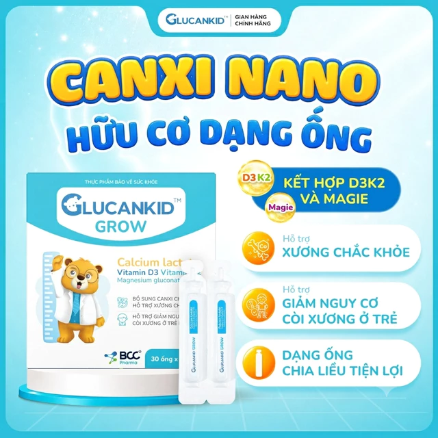 TPBVSK Glucankid Grow - Canxi nano siêu hấp thu hỗ trợ bổ sung canxi, giảm nguy cơ còi xương cho bé từ 1 tuổi BCC PHARMA