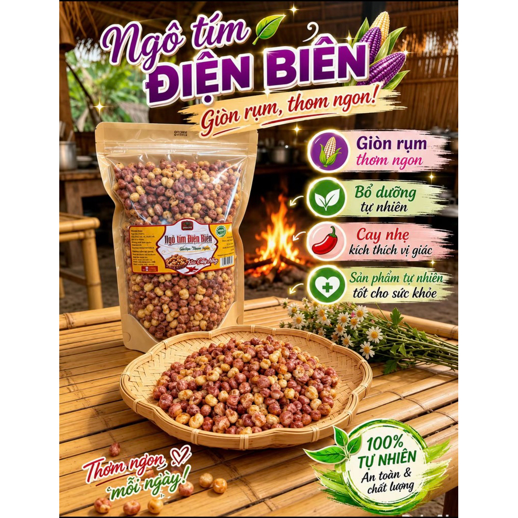 500GRAM Ngô Tím Rang Cay, ngô nếp tím, bắp sấy giòn, Ngô Cay Xóc Mắm, Bắp, Ngô Nếp Nương