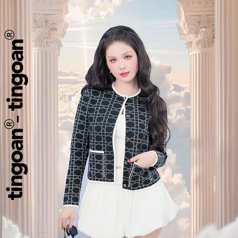 TINGOAN® - Áo khoác dệt kim cổ tròn kim cương phối túi ĐEN | BigBuy360 - bigbuy360.vn