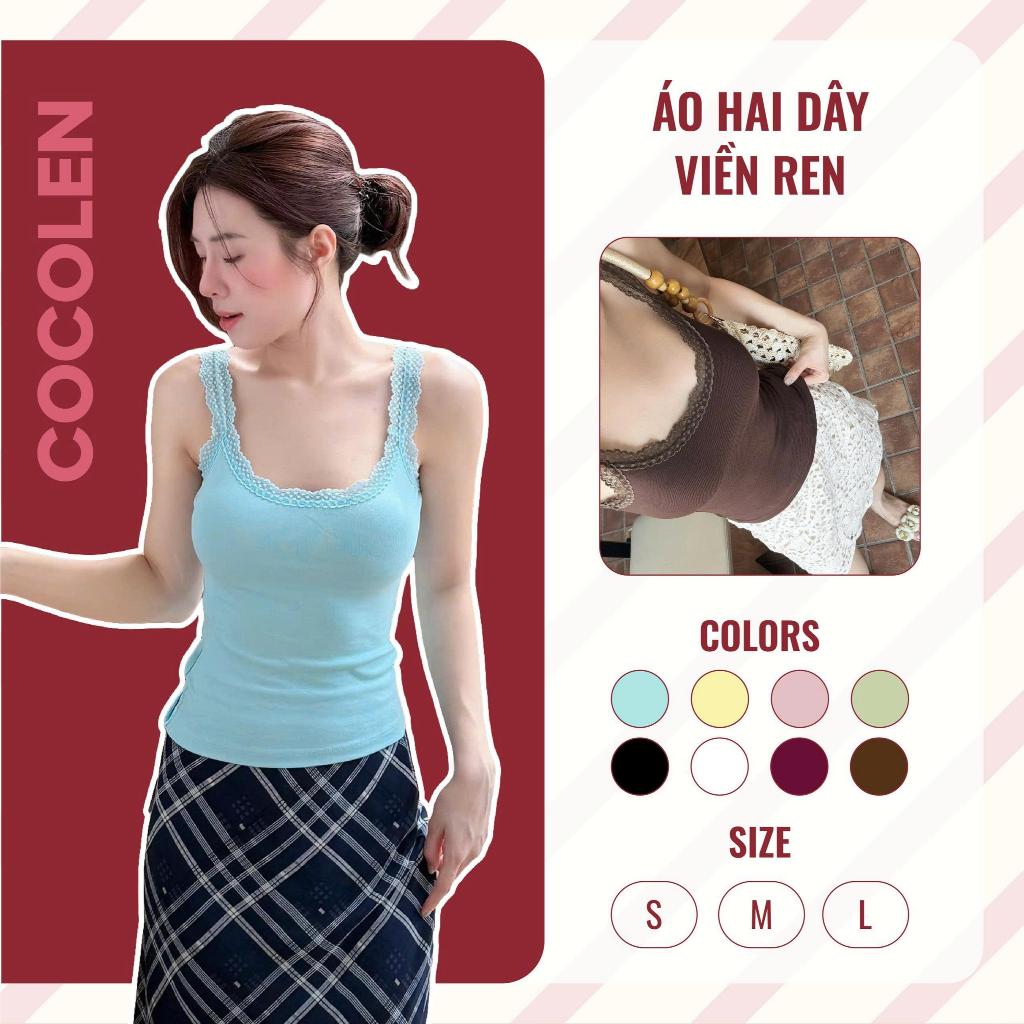 Áo 2 Dây Viền Ren COCOLEN Form Ôm Body Chất Rib Hàn Co Giãn - A109