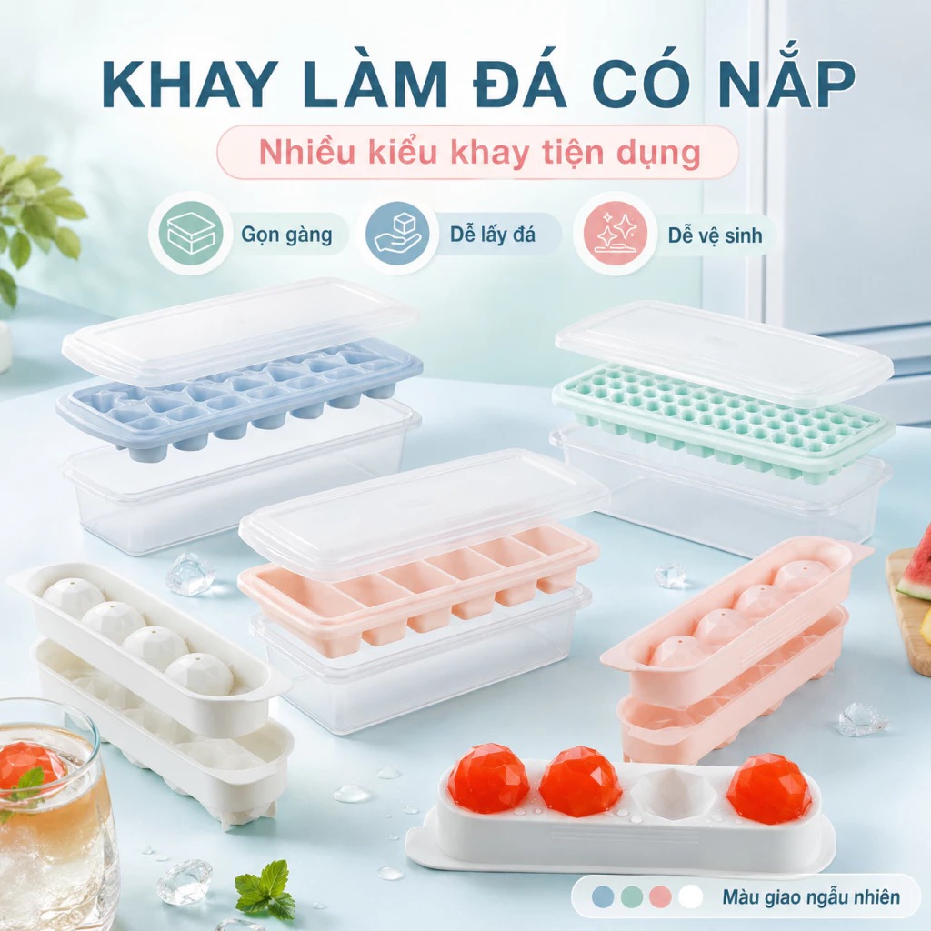Khay làm đá -có kèm hộp đựng và nắp khử mùi, tủ lạnh đủ loại viên tròn kari Chính hãng inochi
