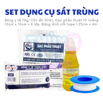 Set Dụng Cụ Sát Trùng Vết Thương (Bông Y Tế, Gạc Phẫu Thuật, Cồn Đỏ Povidon, Băng Dính Y Tế)