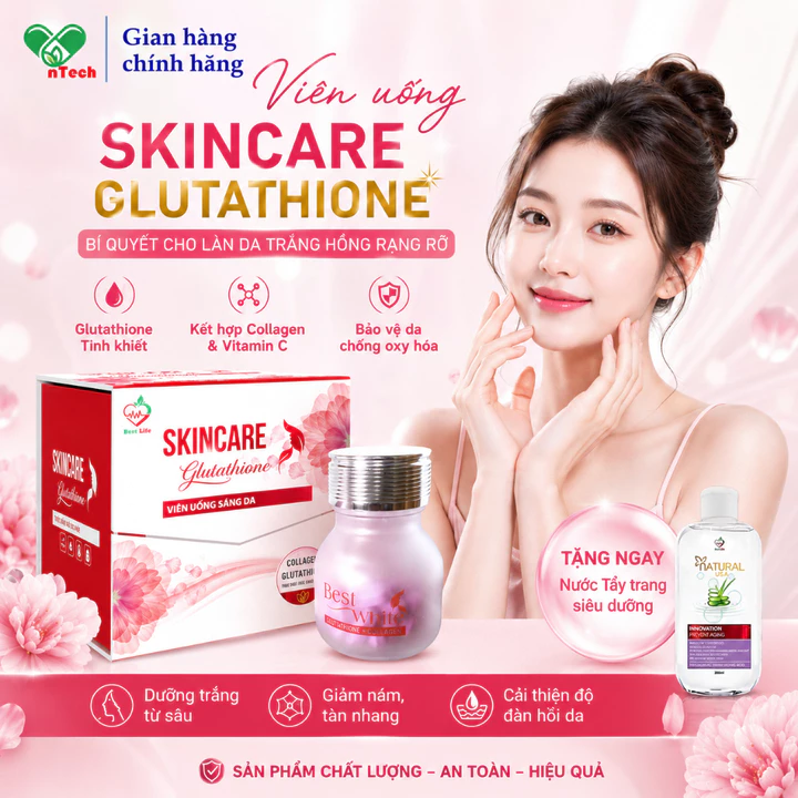 Viên uống trắng da Best Life SkinCare Glutathione ngăn ngừa lão hoá làm sáng da mờ nám tàn nhang hộp 30 viên