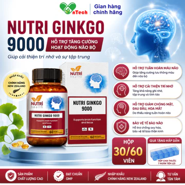 Bổ não Nutri health GINKGO 9000 hoạt huyết dưỡng não tăng cường tuần hoàn não cải thiện trí nhớ tăng khả năng tập trung