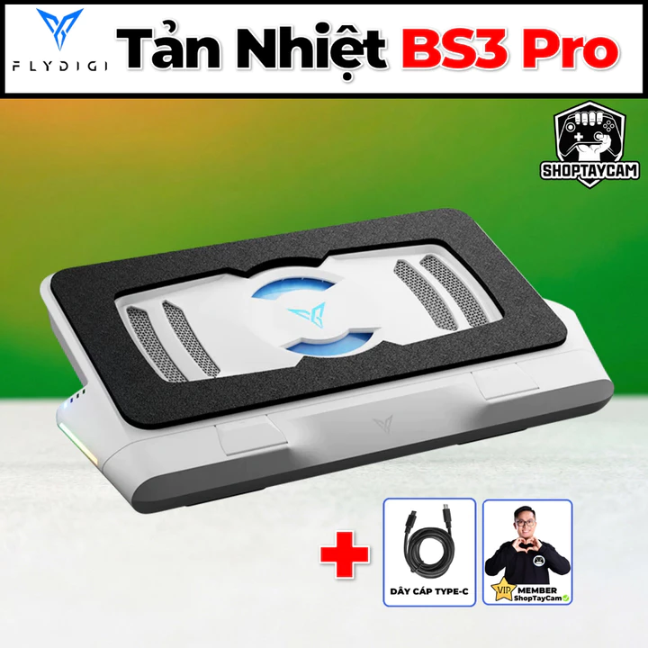 Đế Tản Nhiệt Laptop Flydigi BS3 Pro / BS3 – Đế Tản Nhiệt Laptop Cao Cấp, 3 Mặt Hút Gió, 4000RPM, RGB