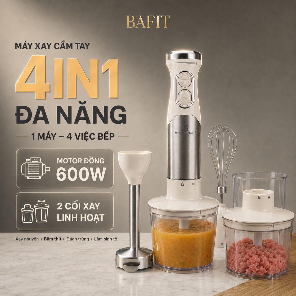 Máy Xay Cầm Tay 4in1 SC SMART CHOICE Máy Xay Ăn Dặm Cho Bé 600W Đa Năng 2 Cối Riêng Biệt