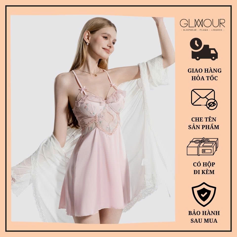 Váy ngủ hai dây lụa satin cao cấp Glamour Đầm mặc nhà gợi cảm quyến rũ