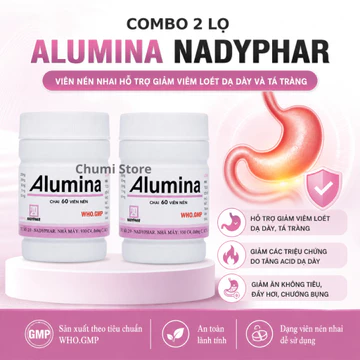 [Combo 2 Lọ] Viên Nhai Alumina Nadyphar Hỗ Trợ Giảm Viêm Loét Dạ Dày, Ăn Không Tiêu, Ợ Nóng Lọ 60 Viên