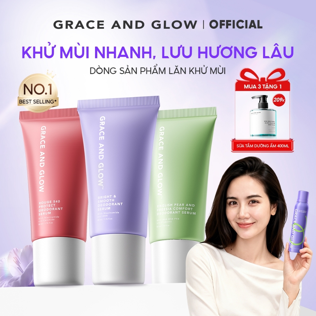 Lăn khử mùi Grace and Glow Black Opium Smooth Deodorant Serum Lăn Nách Sáng Da Ngăn Mồ Hôi với Niacinamide AHA 50ml