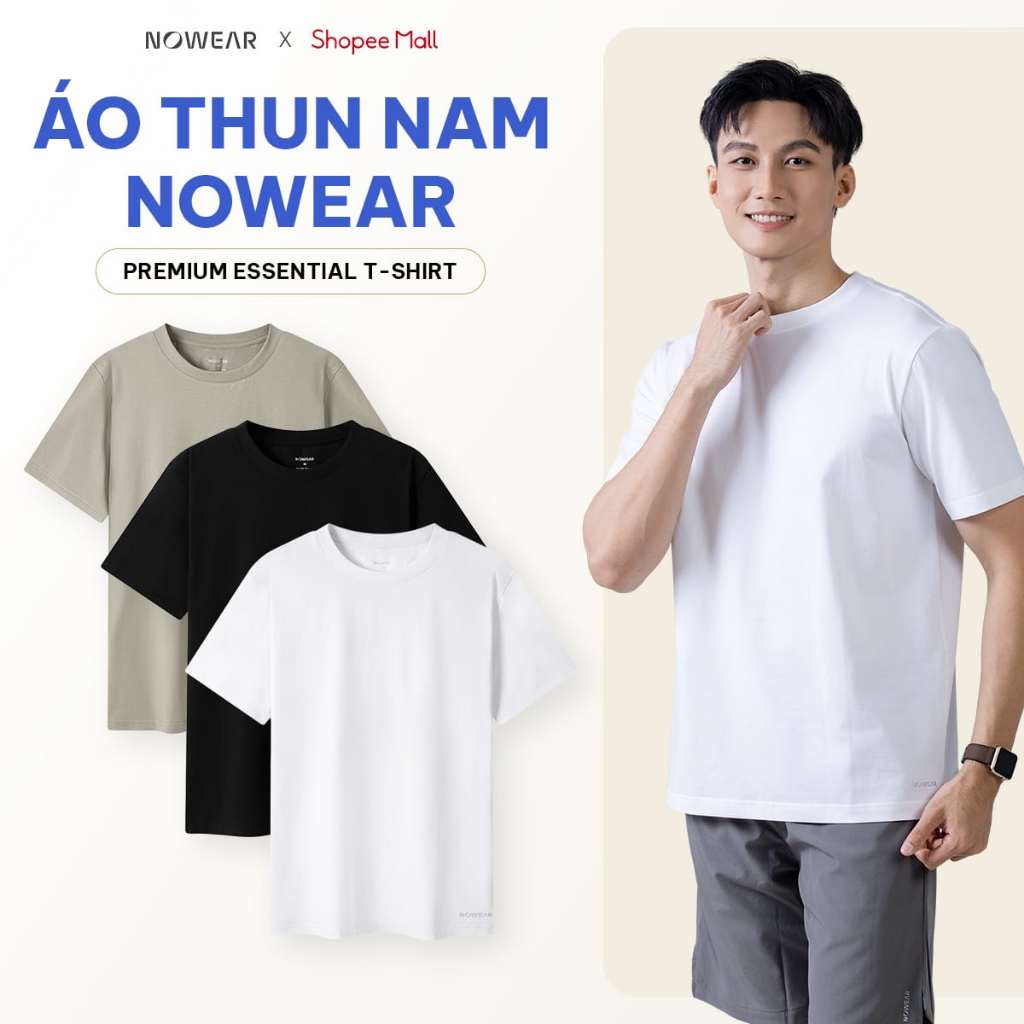 Áo Thun Nam Trơn NOWEAR Premium Essential T-Shirt Cotton, Co Giãn Mát Thoáng, Cổ Tròn Basic, Giữ Form Dễ Phối Đồ