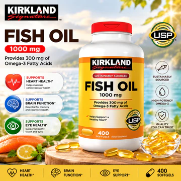 [CHÍNH HÃNG] Viên uống dầu cá bổ sung Omega-3 cho Tim mạch, Thị lực & Não bộ Kirkland Signature Fish Oil 1000mg 400 Viên