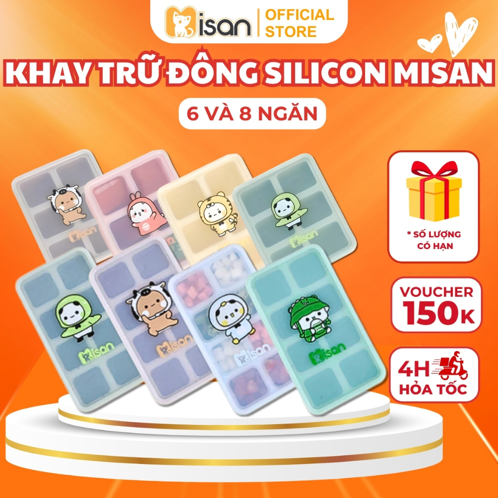 Khay Trữ Đông Siliicone 6 Ngăn Và 8 Ngăn Misan Dung Tích 45ml Trữ Đồ Ăn Dặm Cho Bé