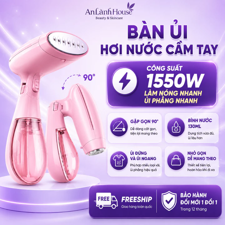Bàn Ủi Hơi Nước Cầm Tay Gấp Gọn Công Suất 1550W Ủi Phẳng Mọi Loại Vải, Tiện Lợi Mang Đi Du Lịch