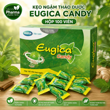 Kẹo Ngậm Thảo Dược Eugica Candy Hộp 100 Viên - Hỗ Trợ Giảm Ho, Đau Rát Họng, Dịu Cổ Họng Tự Nhiên