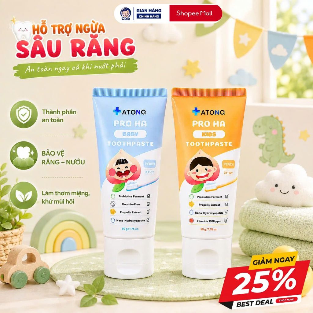 Kem Đánh Răng Atono2 PRO HA KIDS 50G Lợi Khuẩn Hỗ Trợ Bảo Vệ Nướu Và Phòng Ngừa Sâu Răng Cho Bé