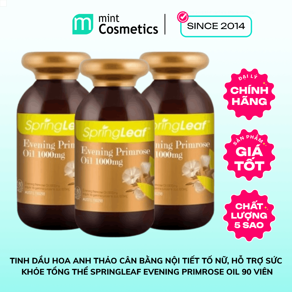 Tinh Dầu Hoa Anh Thảo Cân Bằng Nội Tiết Tố Nữ, Hỗ Trợ Sức Khỏe Springleaf Evening Primrose Oil 90 Viên (date T3/2027)