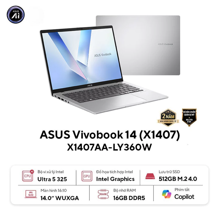 Laptop ASUS VivoBook 14 X1407AA-LY360W, Core Ultra 5 325, 16GB RAM, 512GB SSD, 14.0 FHD+ IPS, Win11