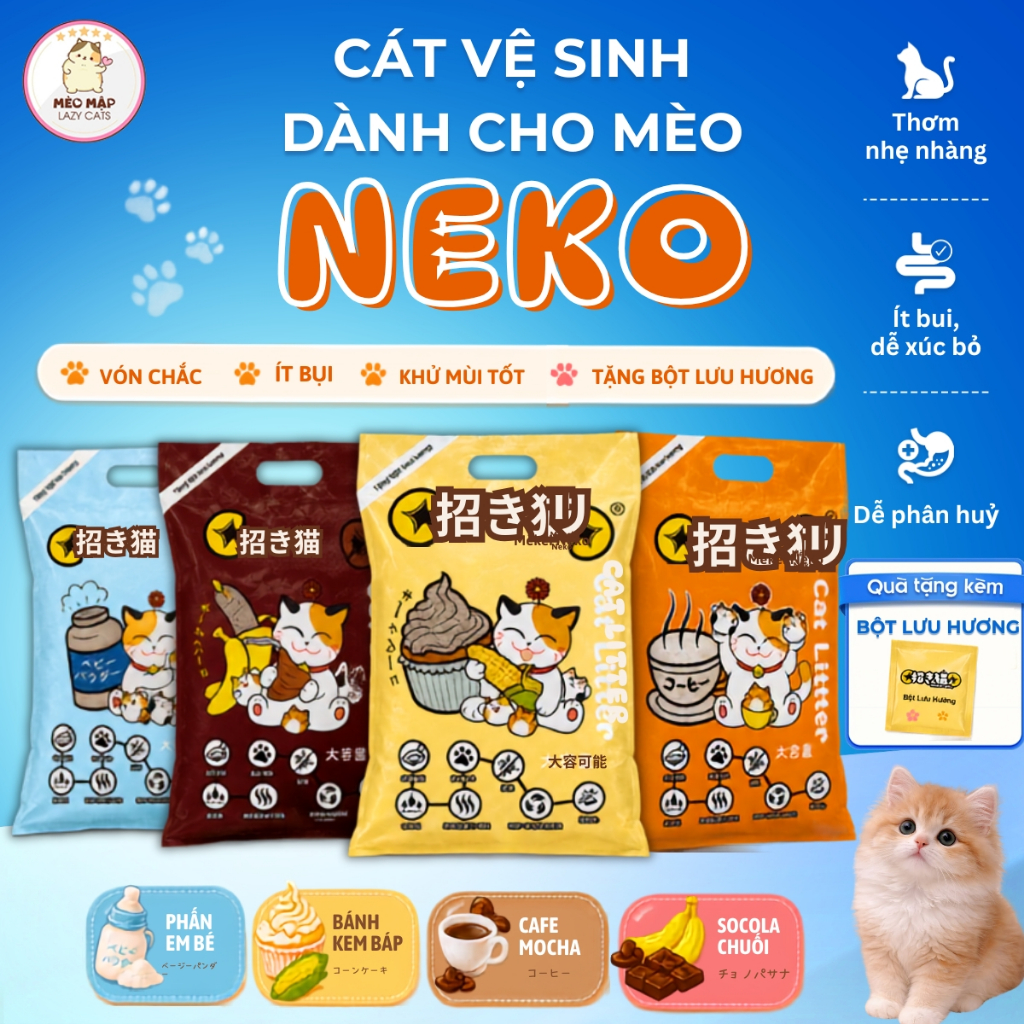Cát Vệ Sinh Cho Mèo Maneki Neko 3.8kg, Khử Mùi Hiệu Quả, Vón Cục Nhanh, An Toàn Sạch Sẽ