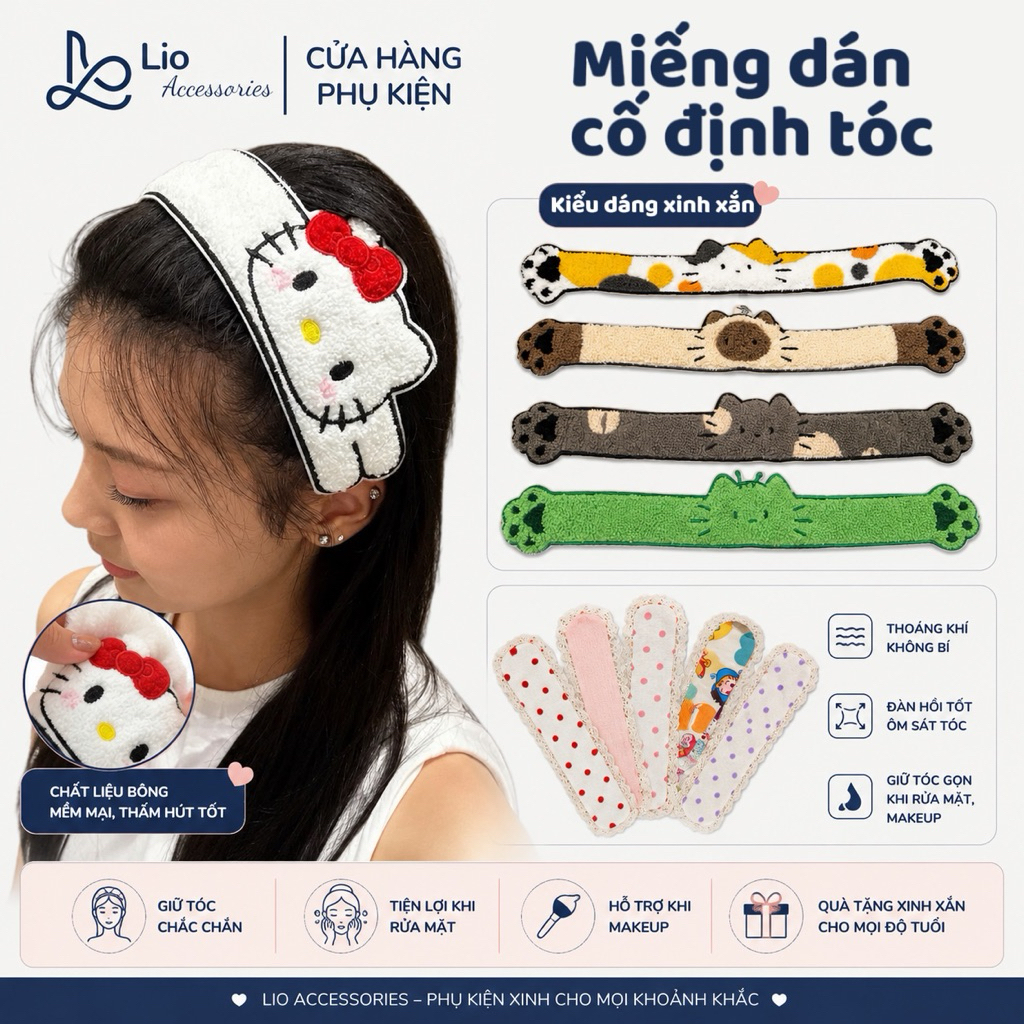 Combo 2 Miếng Dán Tóc Mái Lio Viền Ren Hoa Nhí Vintage Cố Định Tóc Không Gây Nếp