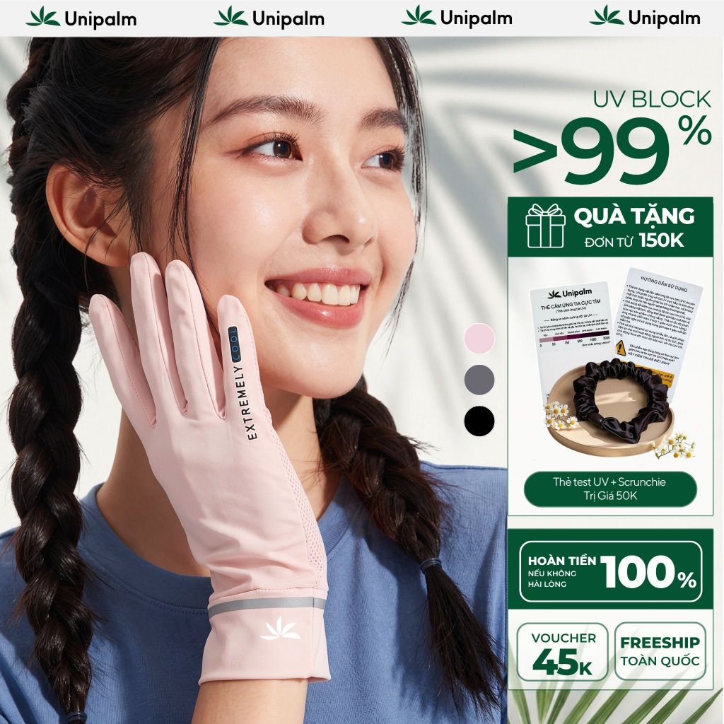 Găng tay chống nắng chống tia UV 99% Unipalm Air S1 cho nữ chạy xe vải lụa băng mát mềm thoáng khí