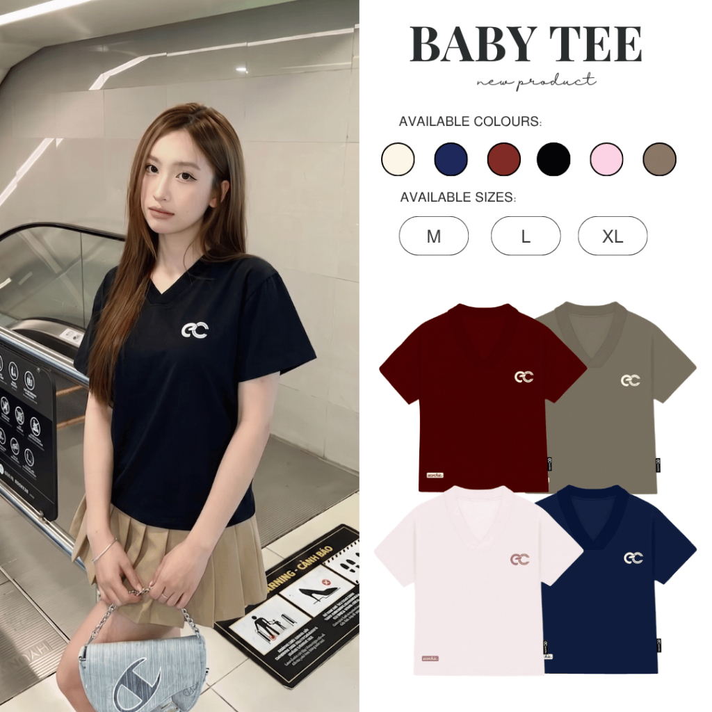 Áo Thun Mỹ Baby Tee ECOCHIC Cổ Tim Chất Liệu Thun Mỹ Co Giãn 4 Chiều Form Vừa Local Brand Chính Hãng B163