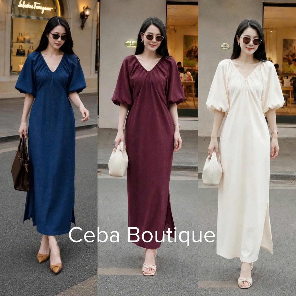 Đầm Cánh Dơi Chất Bông Gãy Tay Phồng Che Khuyết Điểm, Váy Dáng Dài Thời Trang Tôn Dáng D89 CEBA BOUTIQUE | BigBuy360 - bigbuy360.vn