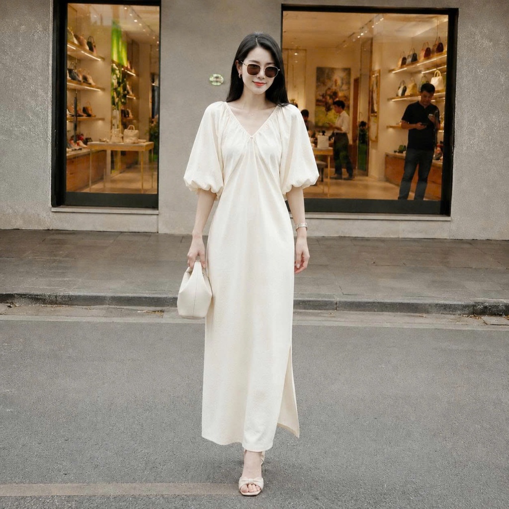 Đầm Cánh Dơi Chất Bông Gãy Tay Phồng Che Khuyết Điểm, Váy Dáng Dài Thời Trang Tôn Dáng D89 CEBA BOUTIQUE | BigBuy360 - bigbuy360.vn