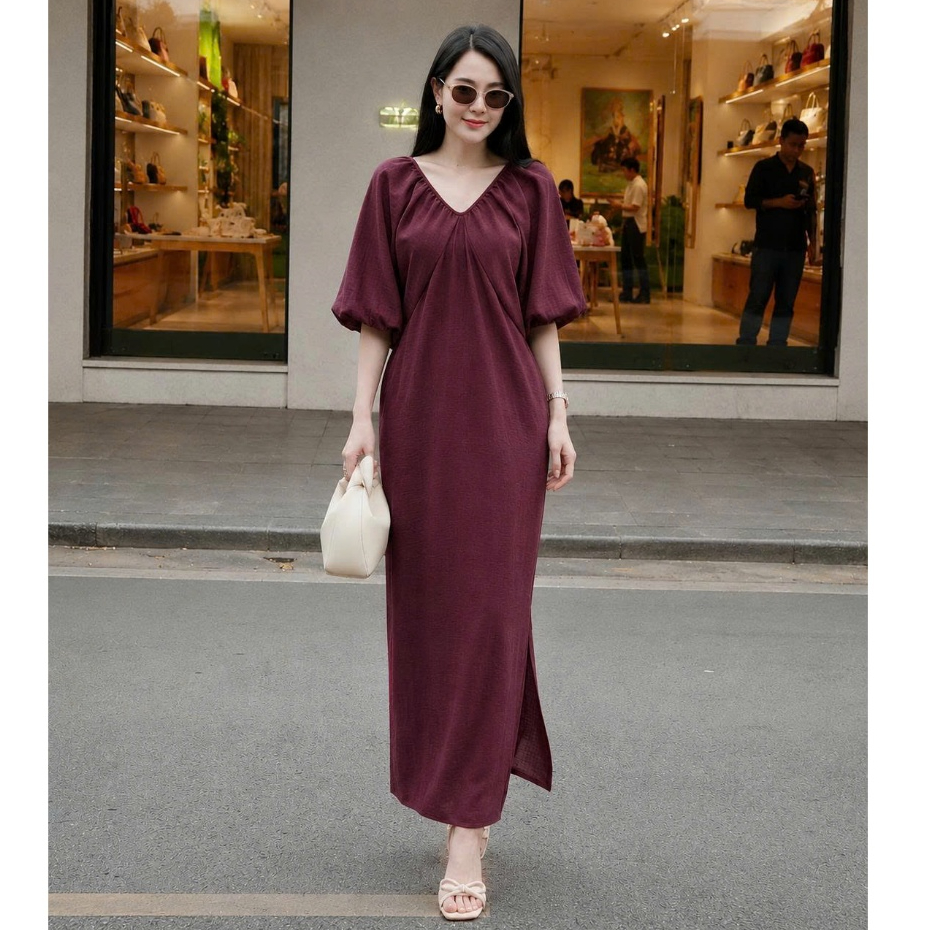 Đầm Cánh Dơi Chất Bông Gãy Tay Phồng Che Khuyết Điểm, Váy Dáng Dài Thời Trang Tôn Dáng D89 CEBA BOUTIQUE | BigBuy360 - bigbuy360.vn