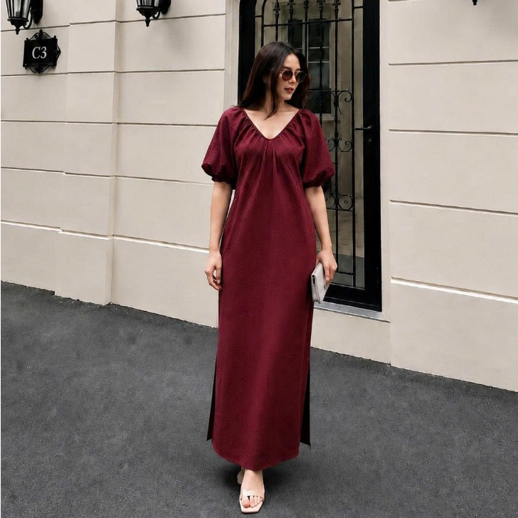 Đầm Cánh Dơi Chất Bông Gãy Tay Phồng Che Khuyết Điểm, Váy Dáng Dài Thời Trang Tôn Dáng D89 CEBA BOUTIQUE | BigBuy360 - bigbuy360.vn