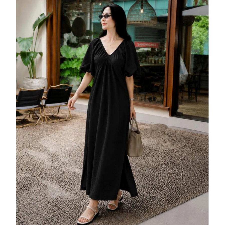 Đầm Cánh Dơi Chất Bông Gãy Tay Phồng Che Khuyết Điểm, Váy Dáng Dài Thời Trang Tôn Dáng D89 CEBA BOUTIQUE | BigBuy360 - bigbuy360.vn