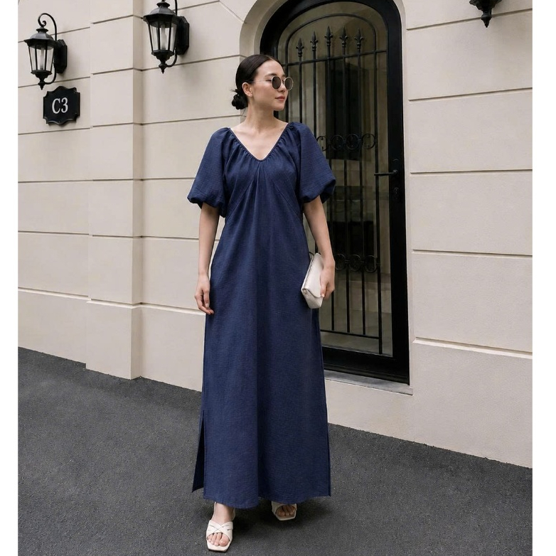 Đầm Cánh Dơi Chất Bông Gãy Tay Phồng Che Khuyết Điểm, Váy Dáng Dài Thời Trang Tôn Dáng D89 CEBA BOUTIQUE | BigBuy360 - bigbuy360.vn
