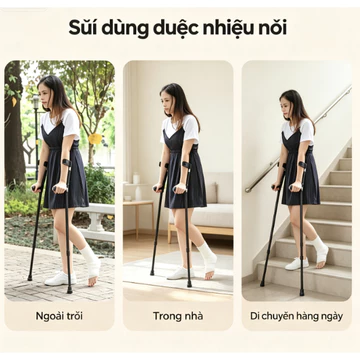 Nạng khuỷu tay kiểu tay cầm dày dặn Dụng cụ hỗ trợ đi lại nhẹ, có thể thu gọn, chống trượt, nạng nách tiện lợi dành cho