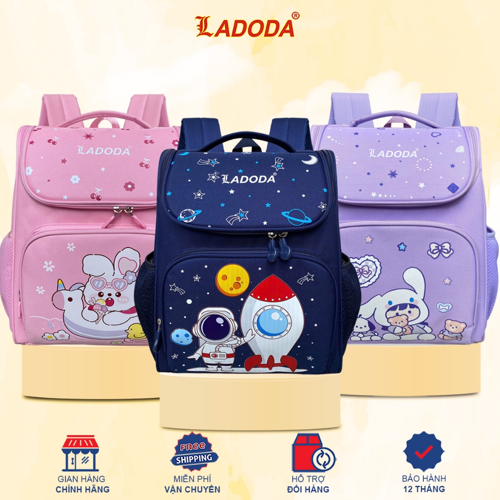 Cặp hỗ trợ chống gù cho tiểu học (18-30kg) LADODA C166 hình in cute trượt nước