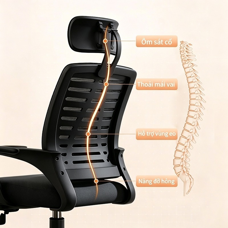Ghế công thái học NOVA có tựa đầu xoay nâng hạ, đệm mút cao cấp, lưng rộng, chân thép chắc chắn | BigBuy360 - bigbuy360.vn