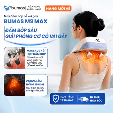 [Set Quà 20/10] Máy Đấm Bóp Cổ Vai Gáy BUMAS M9 Max - Máy Massage Cổ Vai Gáy Đấm Bóp Lưng Vai - Chườm Ấm Ánh Sáng Đỏ