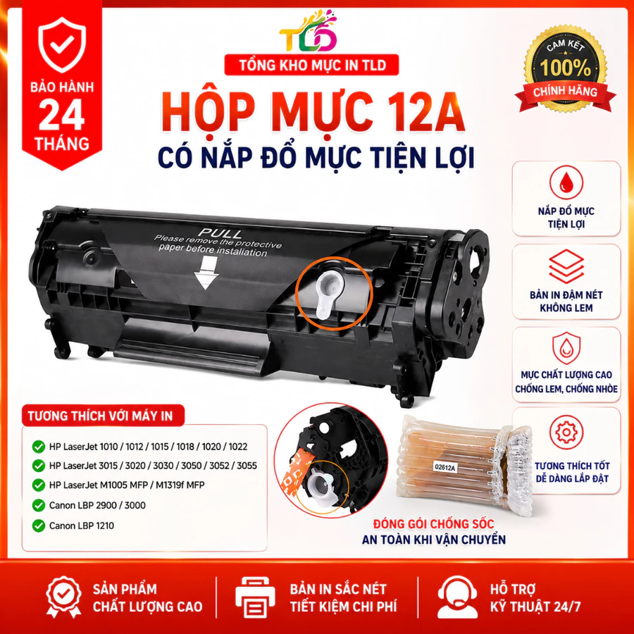 Hộp mực laser 12A tương thích Canon 2900 và HP 1020