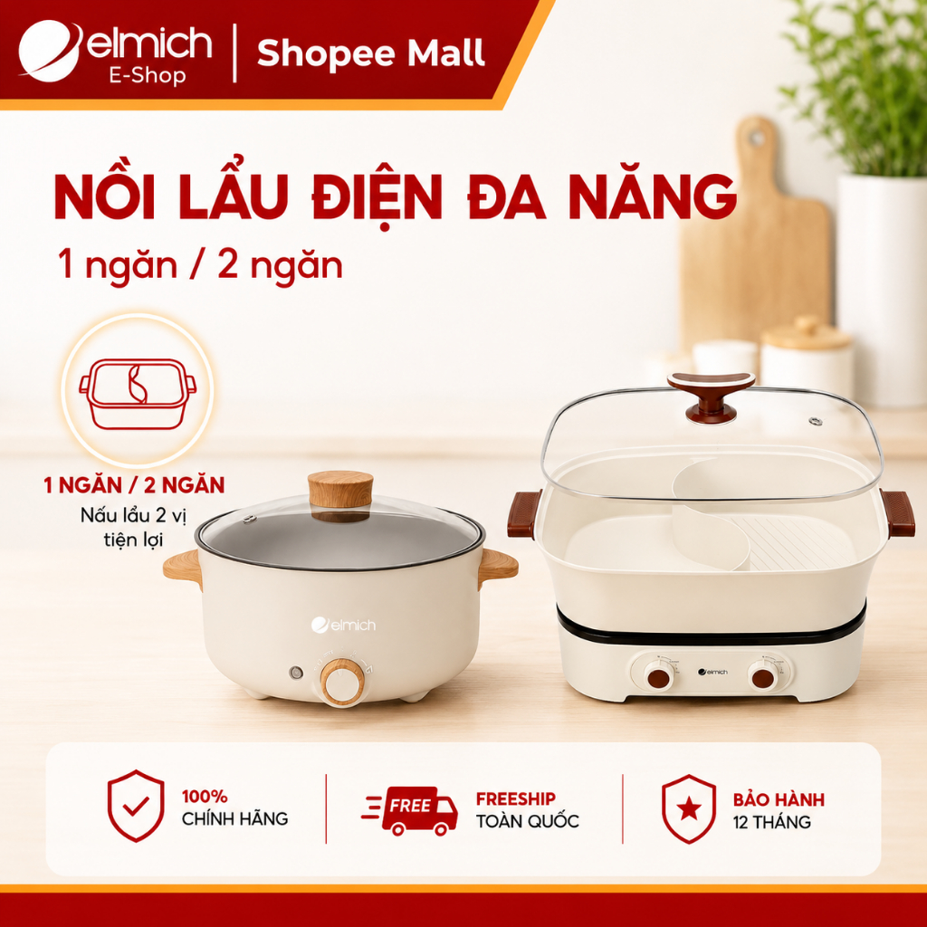 Nồi Lẩu Điện Đa Năng Elmich | Lòng nồi Chống Dính 1–2 Ngăn, Nấu Lẩu Chiên Xào, Tiện Dụng Gia Đình | BigBuy360 - bigbuy360.vn
