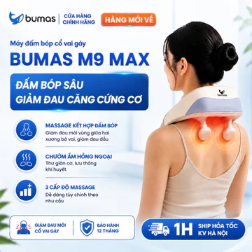 SET QUÀ 20/10 Máy Đấm Bóp Cổ Vai Gáy BUMAS M9 Max - Massage Cổ Vai Gáy Đấm Bóp Giảm Đau Vai Lưng, Không Dây