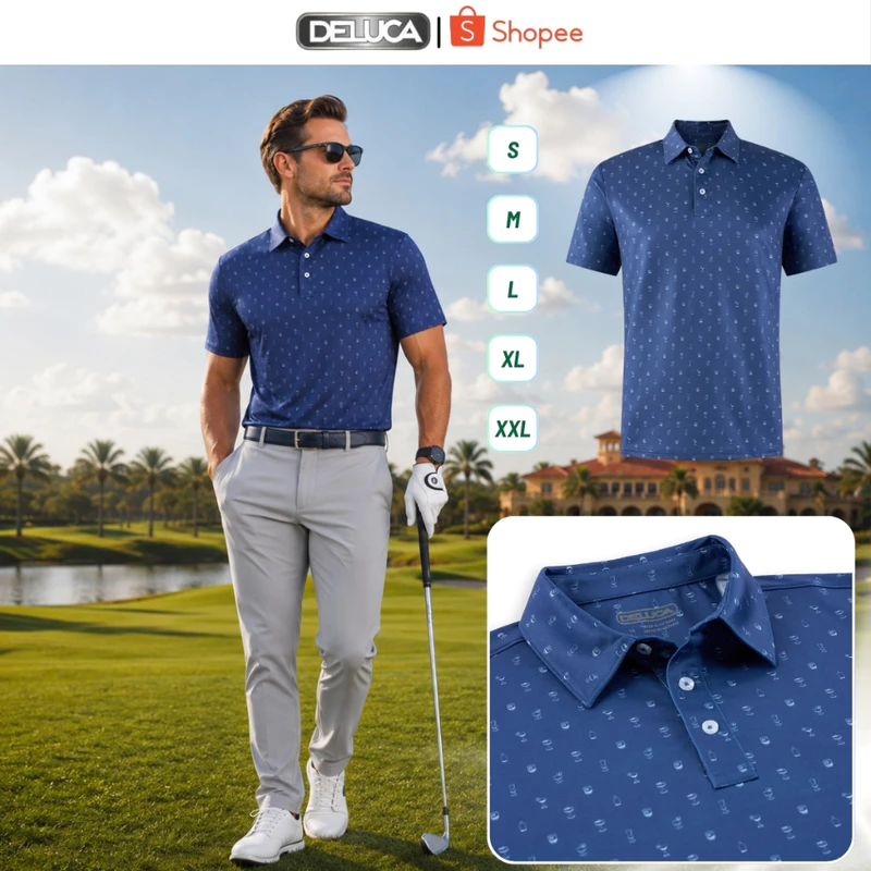 Áo Polo Golf Nam Deluca HM58 Họa Tiết Xanh – Áo Polo Nam Thể Thao Cao Cấp Co Giãn Thoáng Mát Chính Hãng — ảnh 1