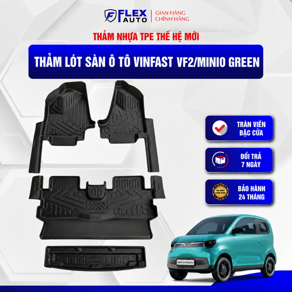 Thảm Lót Sàn Ô Tô TPE FUMO Cho Vinfast VF2/Minio Green 2025 - 2026 Tràn Viền Bậc Cửa Không Thấm Nước